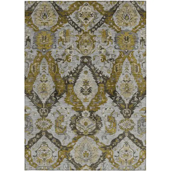 Brown And Gold Damask Washable Indoor Outdoor Area Rug Photo 4