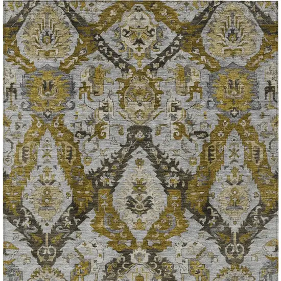 Brown And Gold Damask Washable Indoor Outdoor Area Rug Photo 9