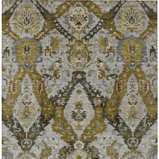 Brown And Gold Damask Washable Indoor Outdoor Area Rug Photo 4