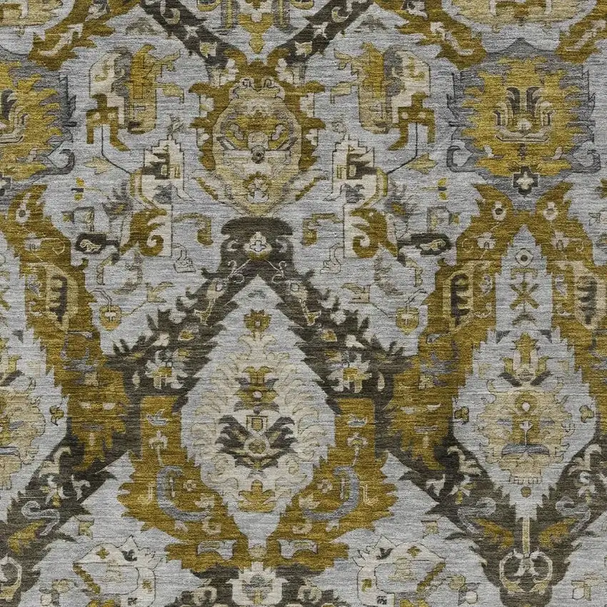 Brown And Gold Damask Washable Indoor Outdoor Area Rug Photo 3