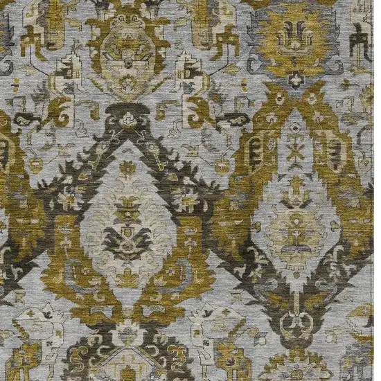 Brown And Gold Damask Washable Indoor Outdoor Area Rug Photo 4