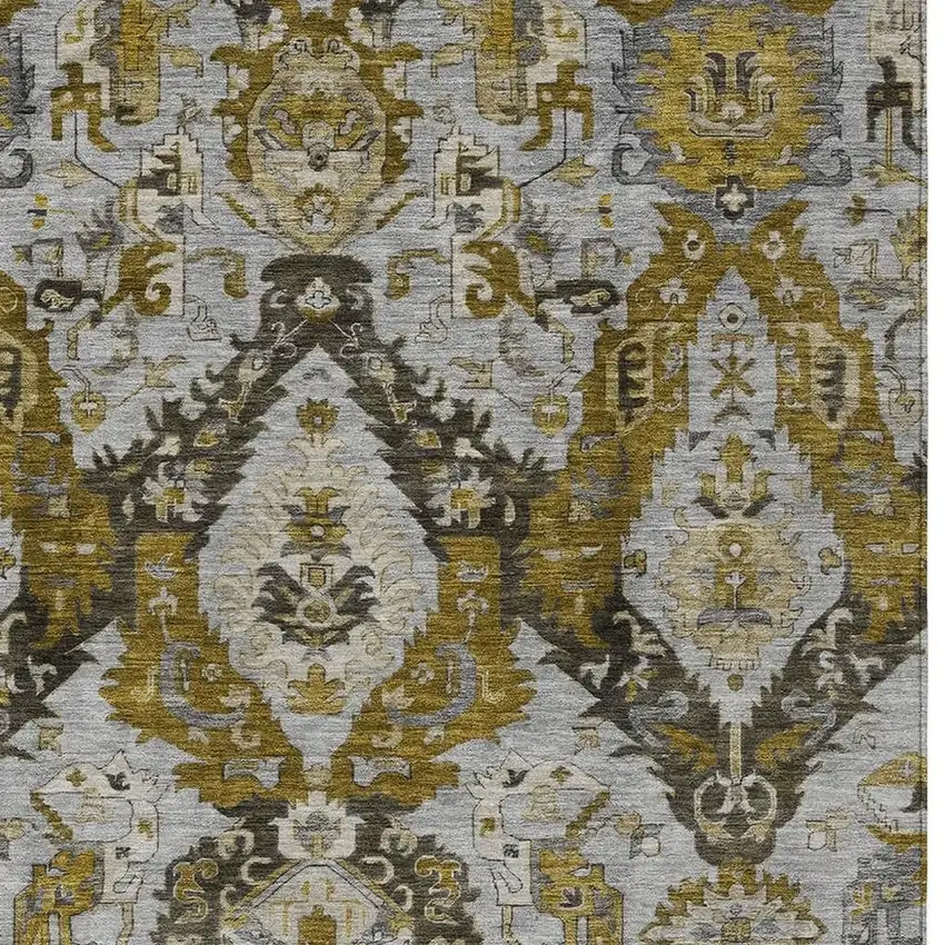 Brown And Gold Damask Washable Indoor Outdoor Area Rug Photo 4