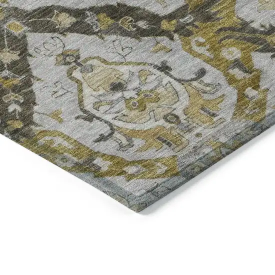 Brown And Gold Damask Washable Indoor Outdoor Area Rug Photo 9