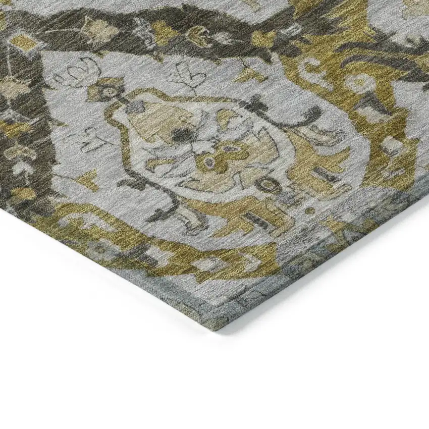 Brown And Gold Damask Washable Indoor Outdoor Area Rug Photo 9