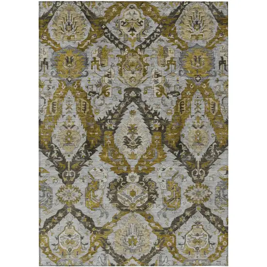 Brown And Gold Damask Washable Indoor Outdoor Area Rug Photo 1