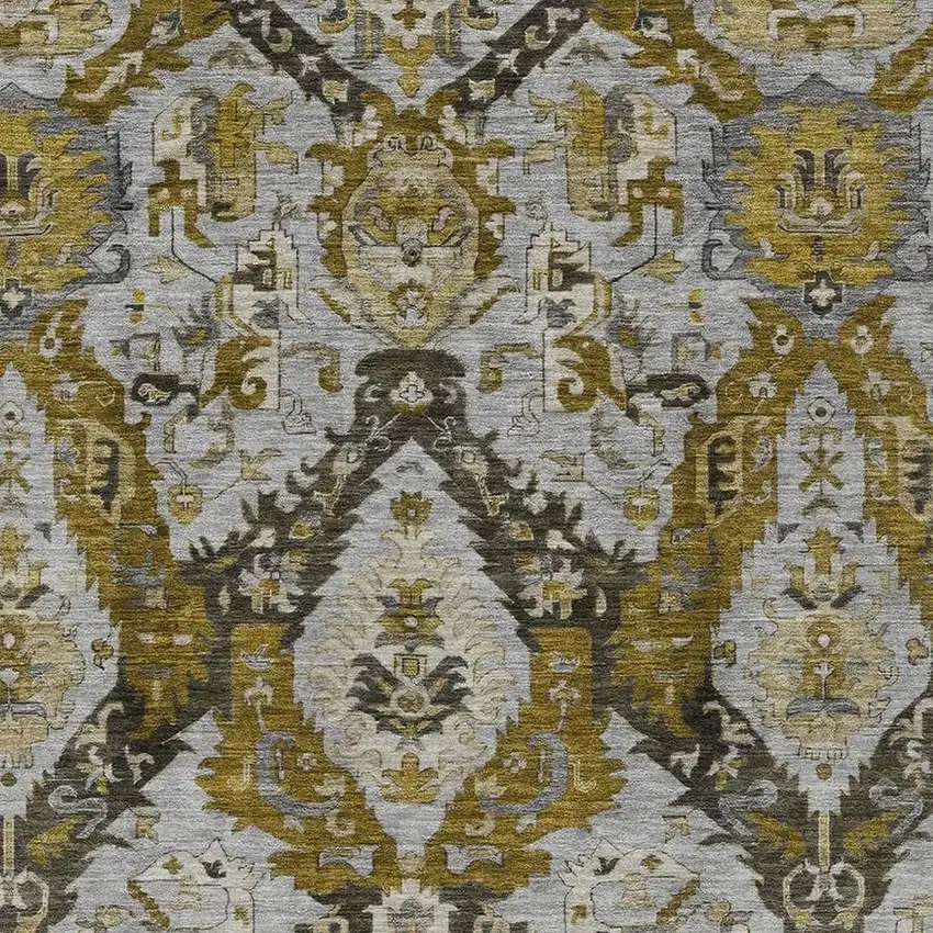 Brown And Gold Damask Washable Indoor Outdoor Area Rug Photo 4