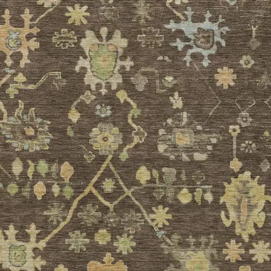 Brown And Gold Floral Washable Indoor Outdoor Area Rug Photo 3