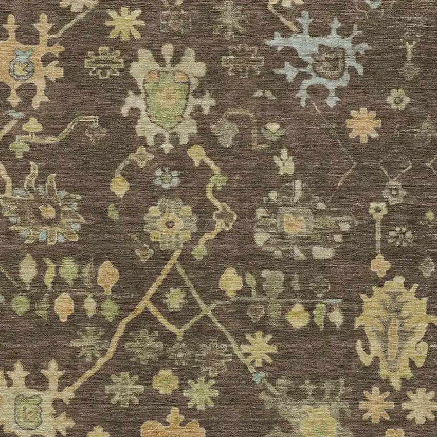 Brown And Gold Floral Washable Indoor Outdoor Area Rug Photo 3