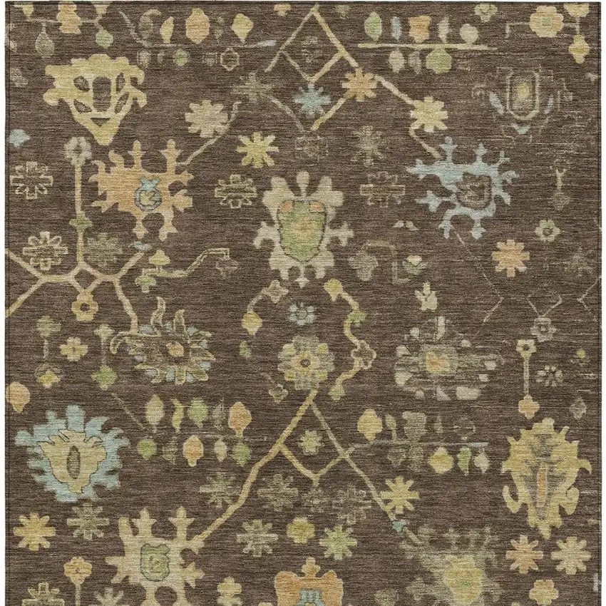 Brown And Gold Floral Washable Indoor Outdoor Area Rug Photo 4