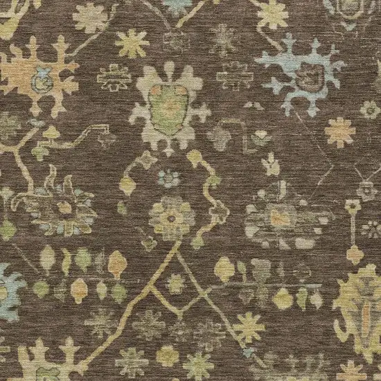 Brown And Gold Floral Washable Indoor Outdoor Area Rug Photo 4