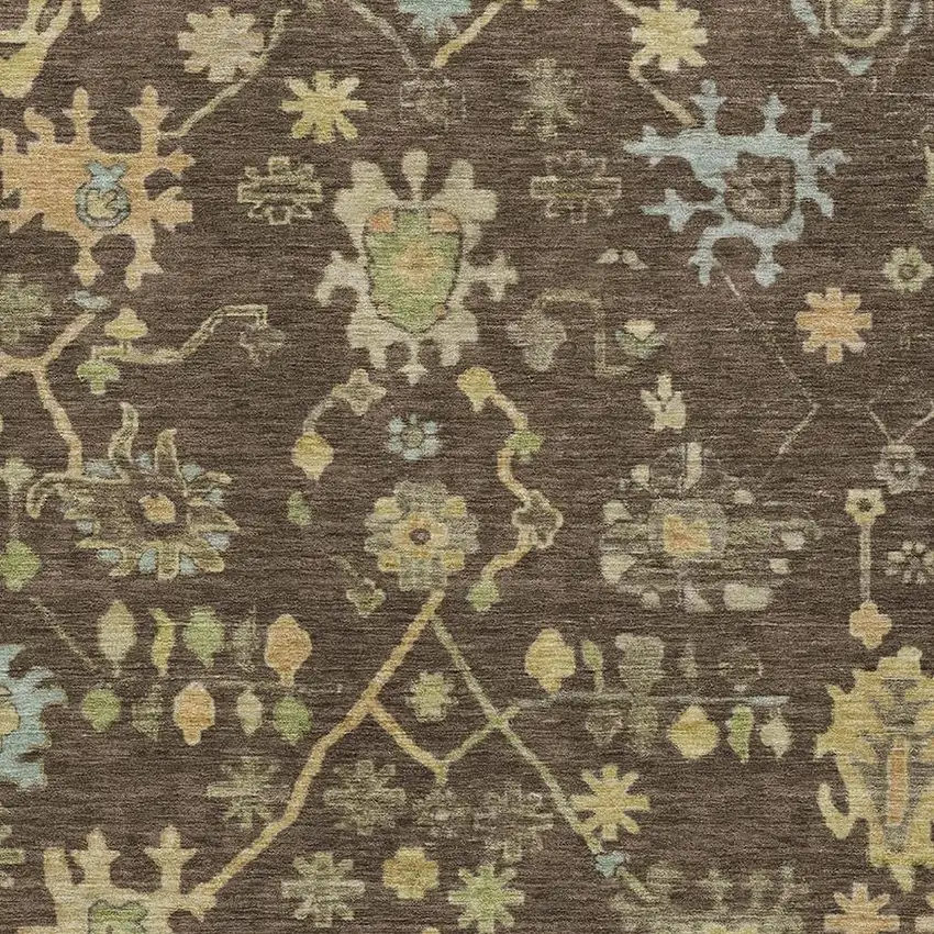 Brown And Gold Floral Washable Indoor Outdoor Area Rug Photo 4