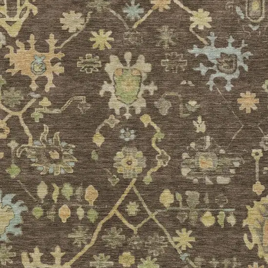 Brown And Gold Floral Washable Indoor Outdoor Area Rug Photo 4
