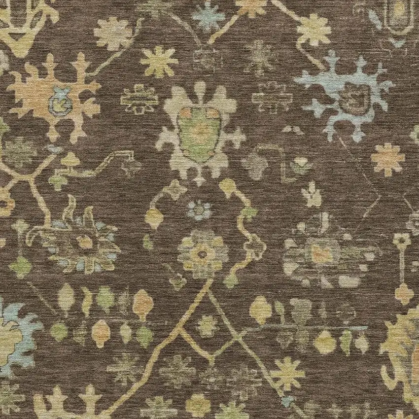 Brown And Gold Floral Washable Indoor Outdoor Area Rug Photo 4