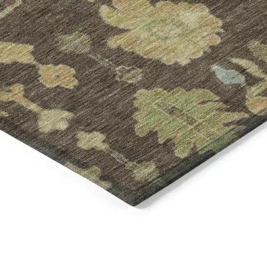 Brown And Gold Floral Washable Indoor Outdoor Area Rug Photo 9