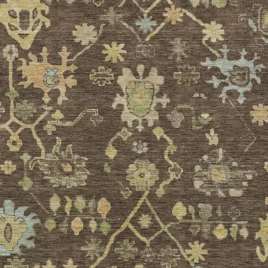 Brown And Gold Floral Washable Indoor Outdoor Area Rug Photo 4