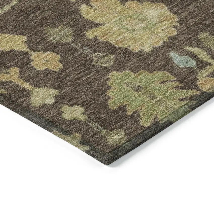 Brown And Gold Floral Washable Indoor Outdoor Area Rug Photo 9
