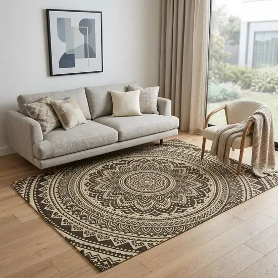 Brown And Gold Geometric Hand Woven Area Rug Photo 1