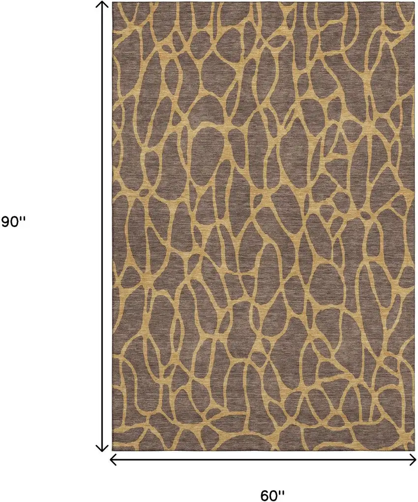 Brown And Gold Geometric Washable Area Rug With UV Protection Photo 9