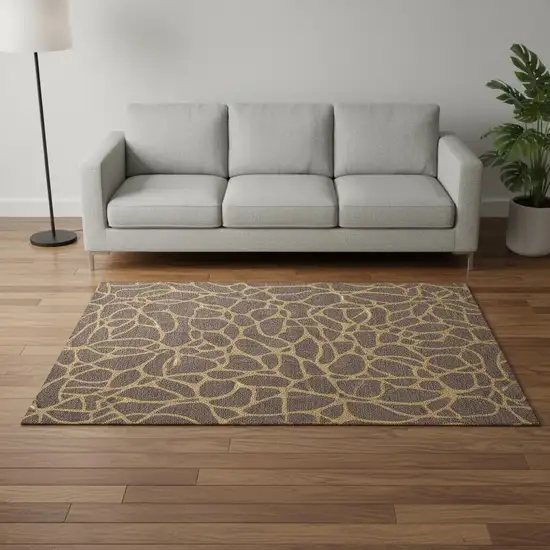 Brown And Gold Geometric Washable Area Rug With UV Protection Photo 2