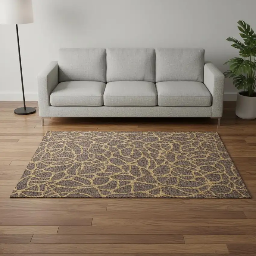 Brown And Gold Geometric Washable Area Rug With UV Protection Photo 2