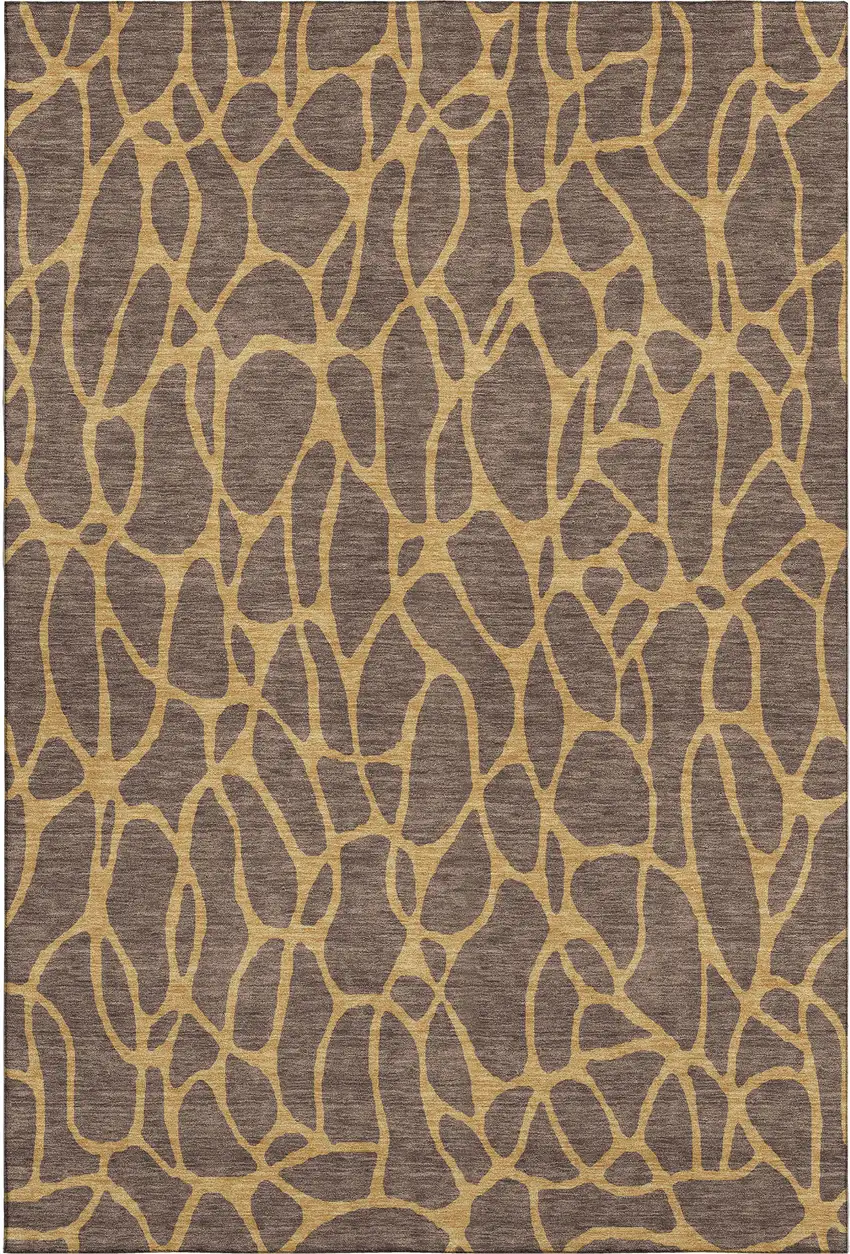 Brown And Gold Geometric Washable Area Rug With UV Protection Photo 1
