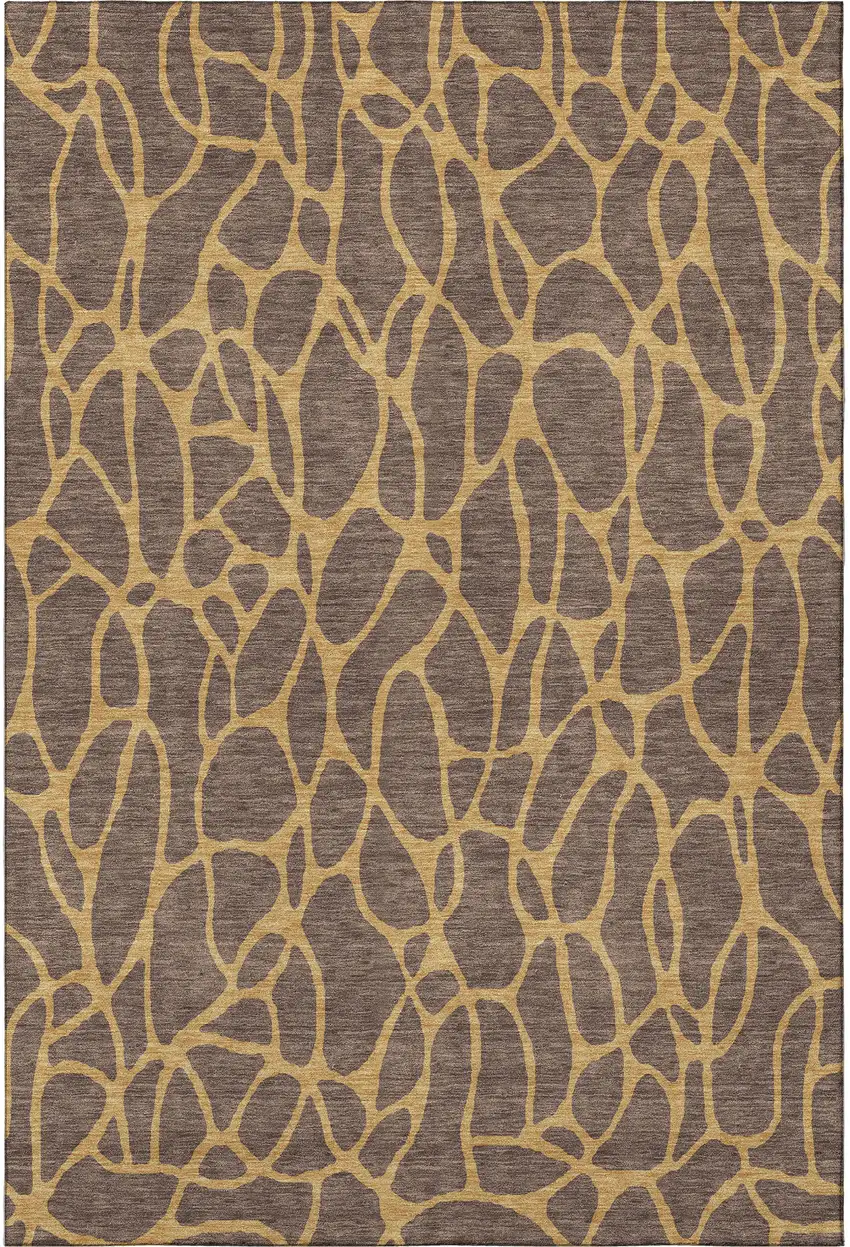 Brown And Gold Geometric Washable Area Rug With UV Protection Photo 2