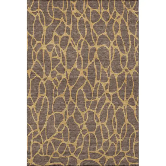 Brown And Gold Geometric Washable Area Rug With UV Protection Photo 2