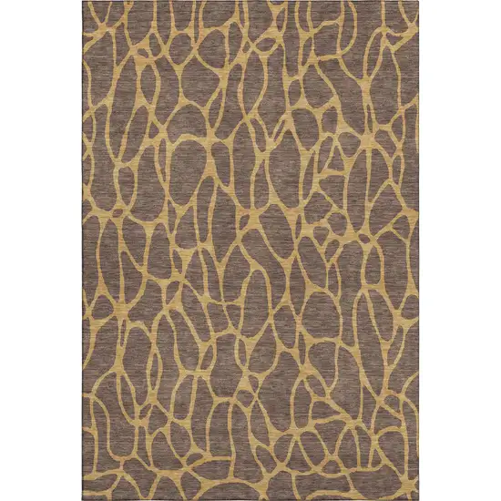 Brown And Gold Geometric Washable Area Rug With UV Protection Photo 1