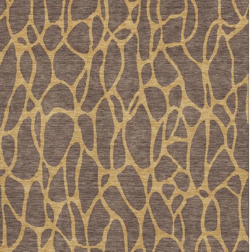 Brown And Gold Geometric Washable Area Rug With UV Protection Photo 3