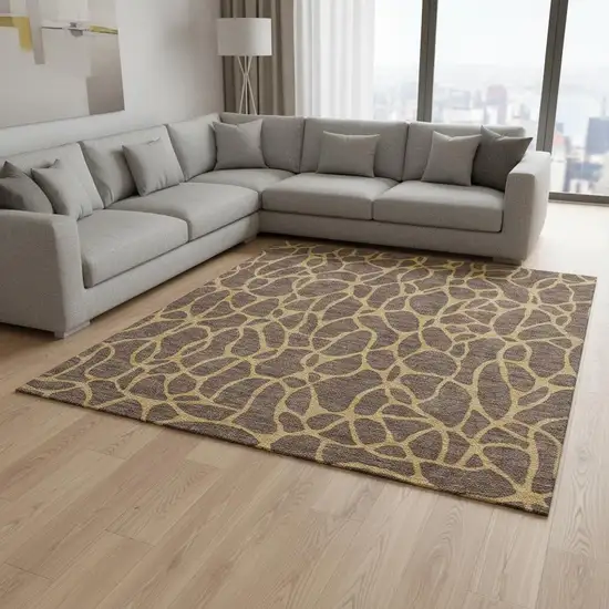 Brown And Gold Geometric Washable Area Rug With UV Protection Photo 2