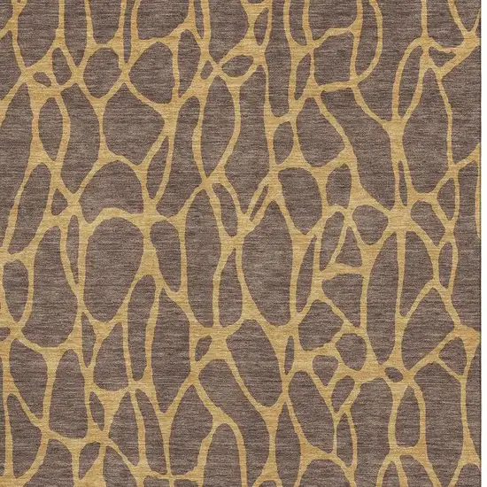 Brown And Gold Geometric Washable Area Rug With UV Protection Photo 3