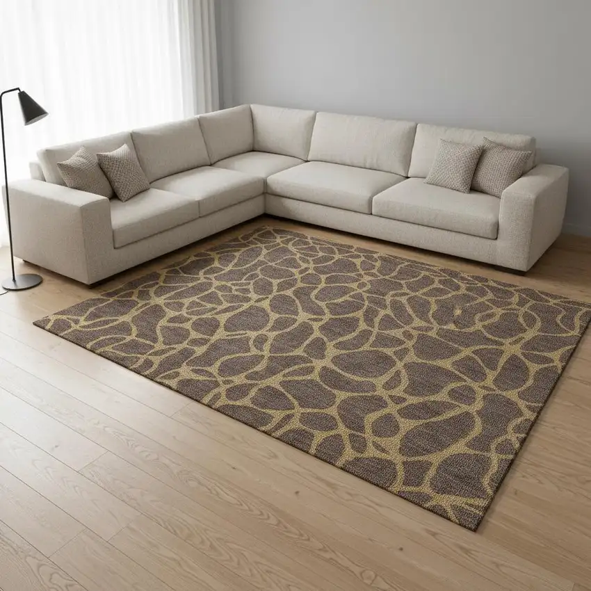 Brown And Gold Geometric Washable Area Rug With UV Protection Photo 2