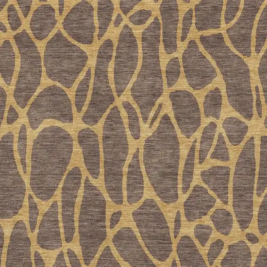 Brown And Gold Geometric Washable Area Rug With UV Protection Photo 2