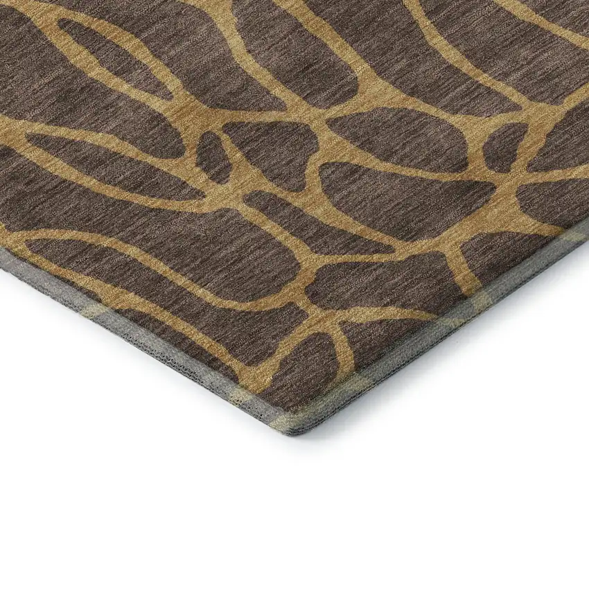 Brown And Gold Geometric Washable Area Rug With UV Protection Photo 7