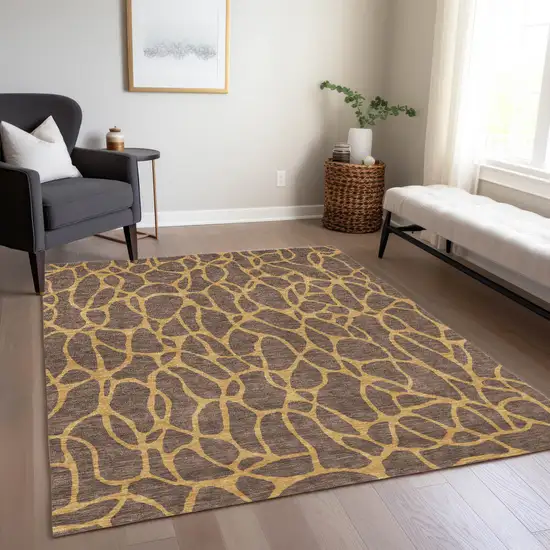 Brown And Gold Geometric Washable Indoor Outdoor Area Rug Photo 9