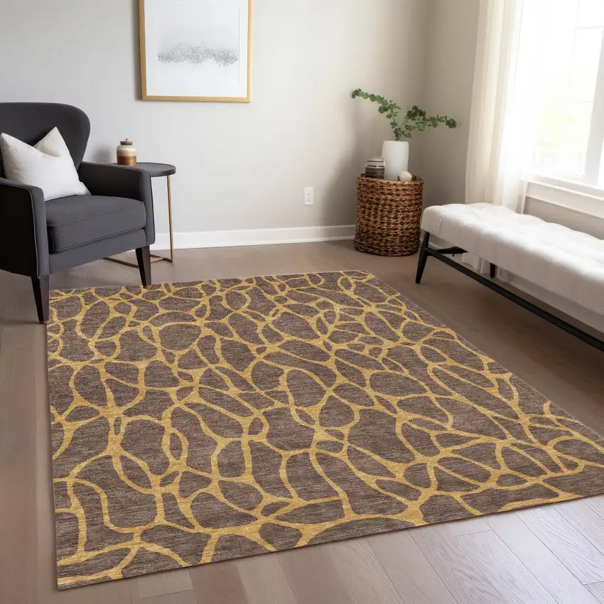 Brown And Gold Geometric Washable Indoor Outdoor Area Rug Photo 9