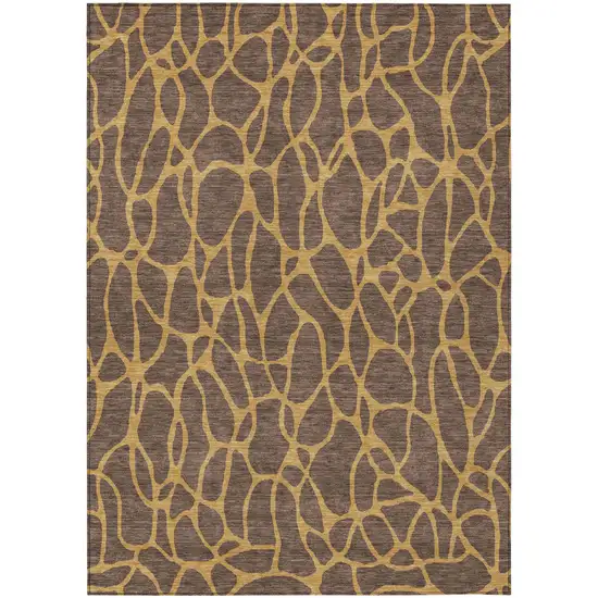 Brown And Gold Geometric Washable Indoor Outdoor Area Rug Photo 2