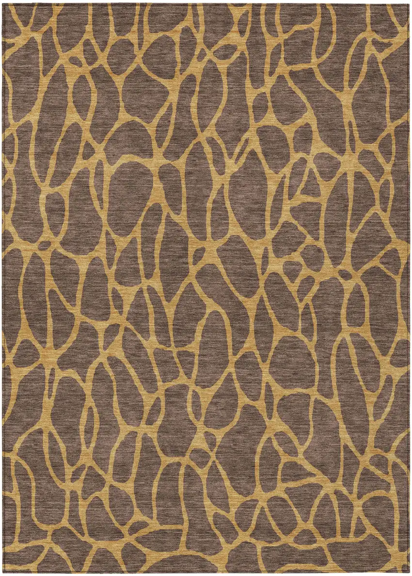 Brown And Gold Geometric Washable Indoor Outdoor Area Rug Photo 2