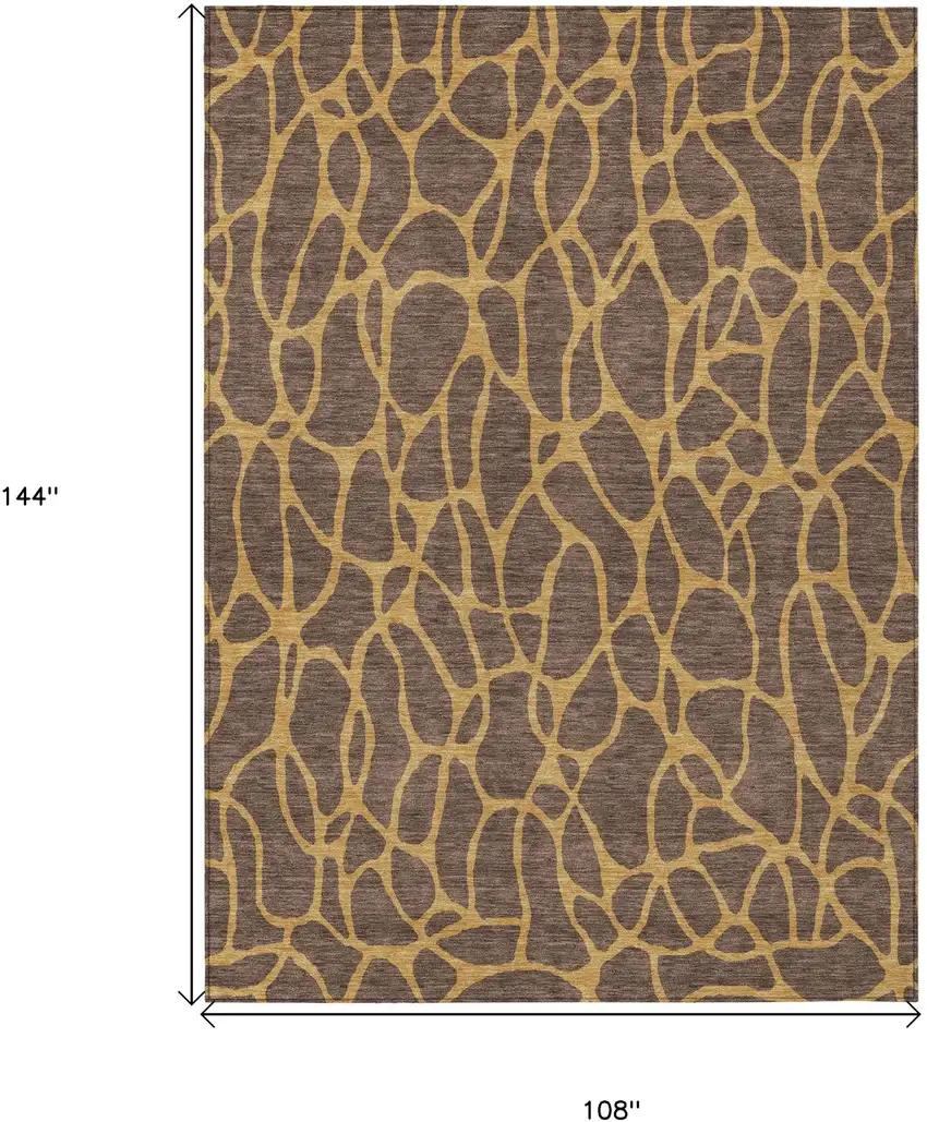 Brown And Gold Geometric Washable Indoor Outdoor Area Rug Photo 3