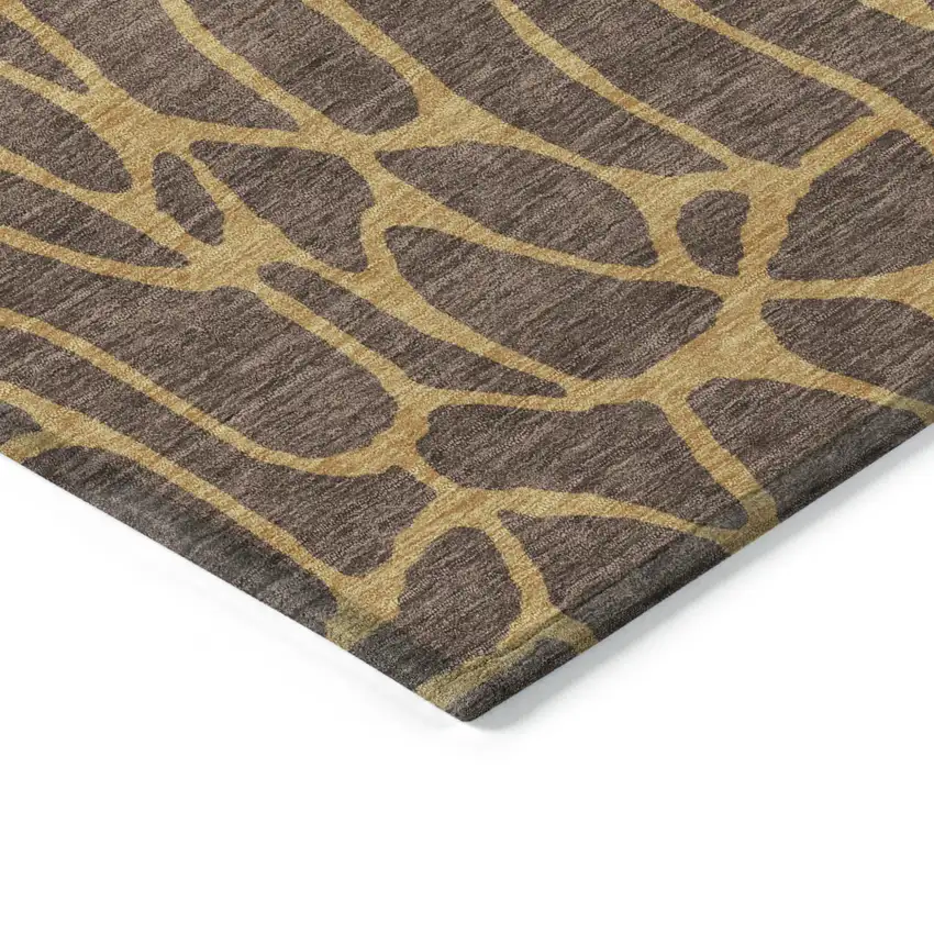 Brown And Gold Geometric Washable Indoor Outdoor Area Rug Photo 5