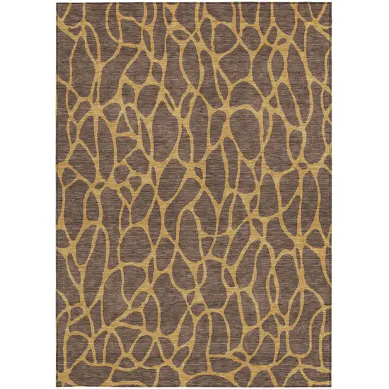 Brown And Gold Geometric Washable Indoor Outdoor Area Rug Photo 7
