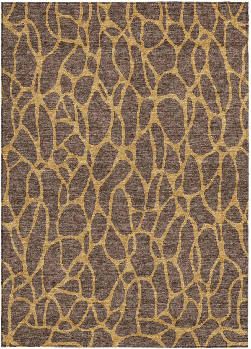 Brown And Gold Geometric Washable Indoor Outdoor Area Rug Photo 7
