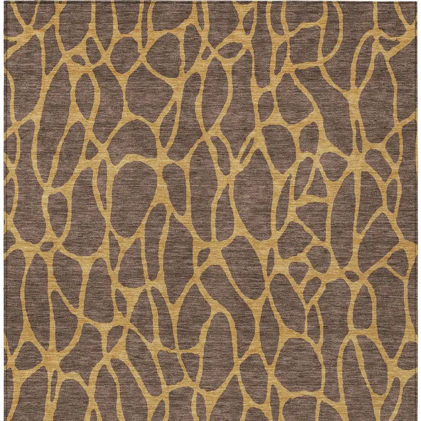 Brown And Gold Geometric Washable Indoor Outdoor Area Rug Photo 6