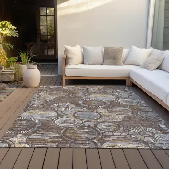 Brown And Gold Geometric Washable Indoor Outdoor Area Rug Photo 7