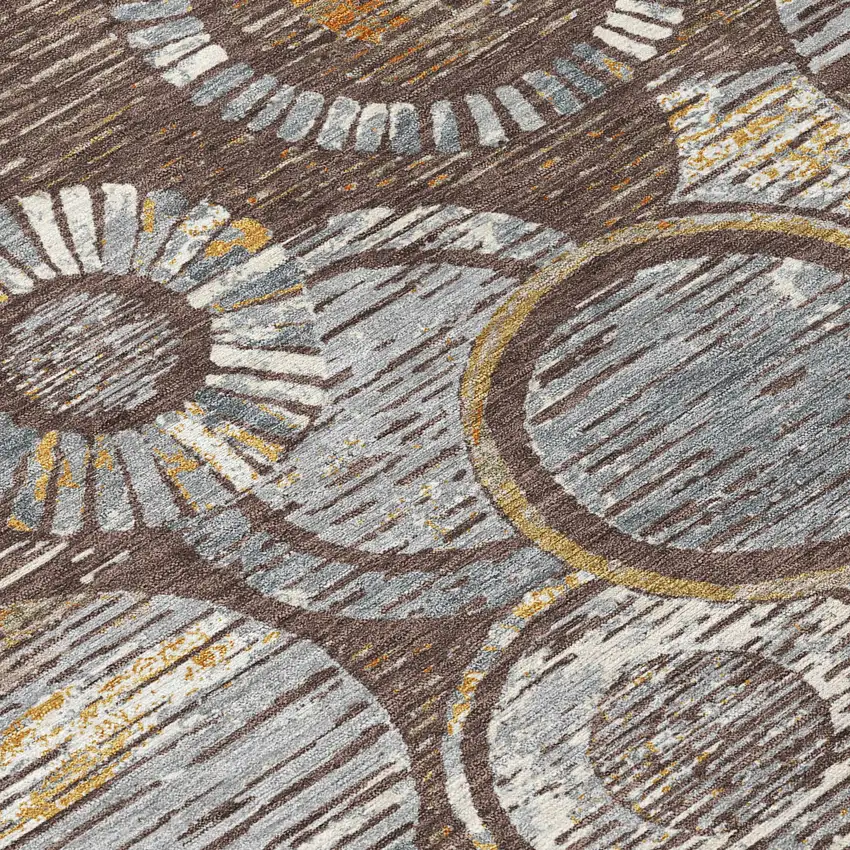 Brown And Gold Geometric Washable Indoor Outdoor Area Rug Photo 6