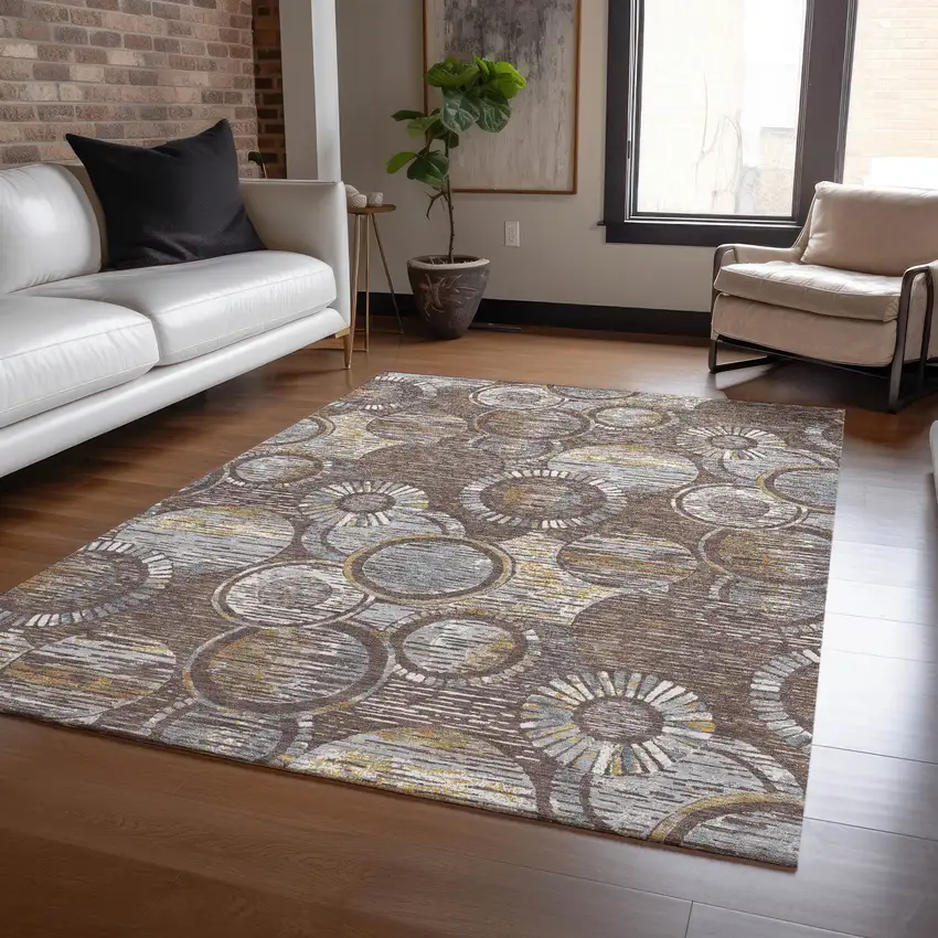 Brown And Gold Geometric Washable Indoor Outdoor Area Rug Photo 8