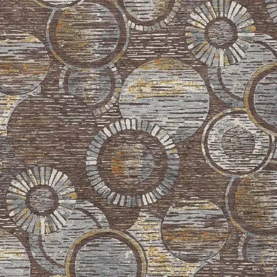 Brown And Gold Geometric Washable Indoor Outdoor Area Rug Photo 5