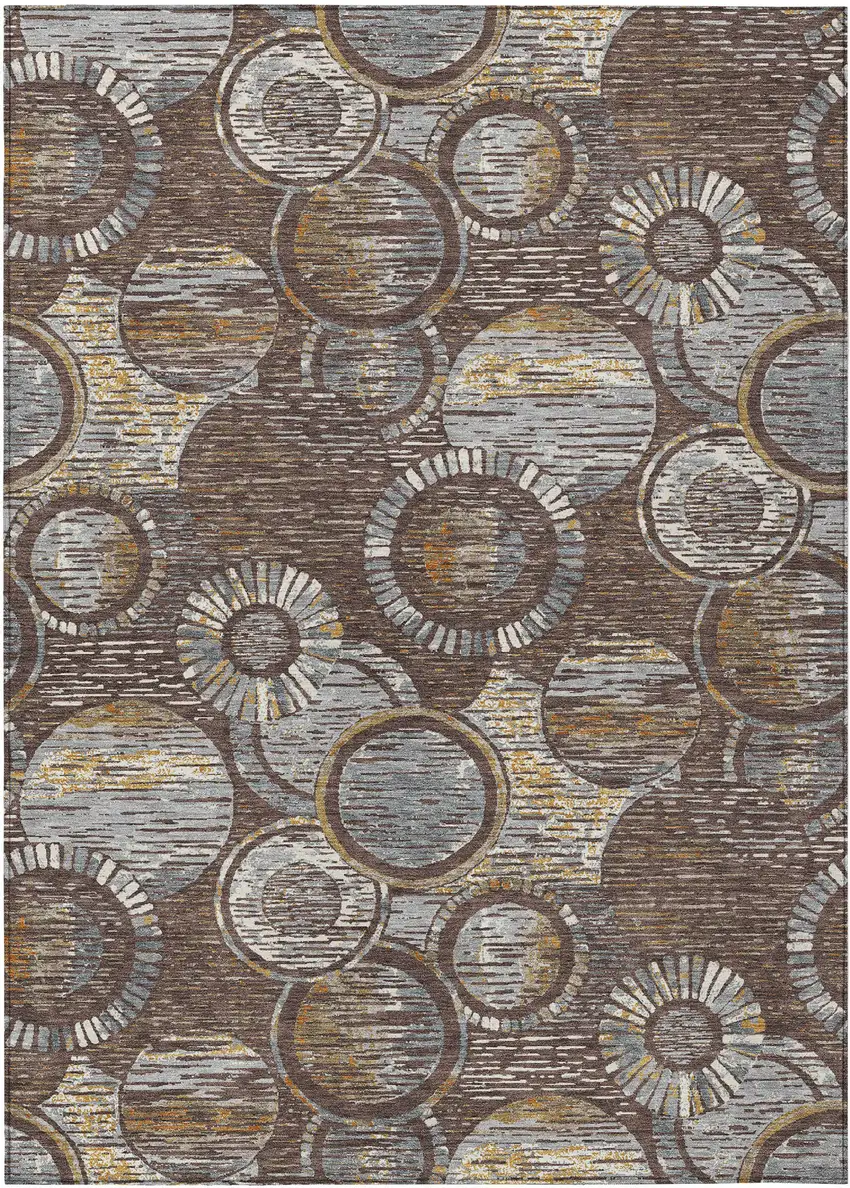 Brown And Gold Geometric Washable Indoor Outdoor Area Rug Photo 1