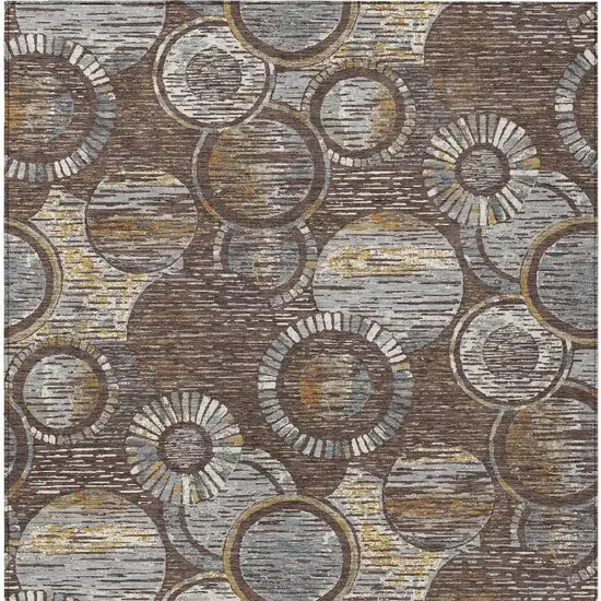 Brown And Gold Geometric Washable Indoor Outdoor Area Rug Photo 3