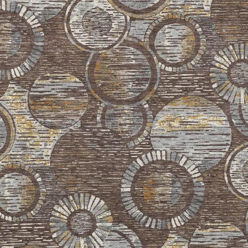 Brown And Gold Geometric Washable Indoor Outdoor Area Rug Photo 5